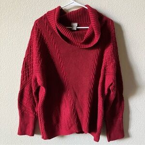 Chico’s Red Chunky Knit Oversized Comfy Cozy Dark Academia Cowl Neck Sweater XL